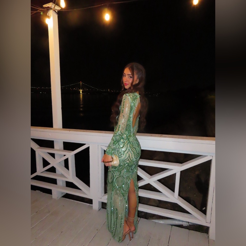 Albina Dyla Emerald Beaded Gown